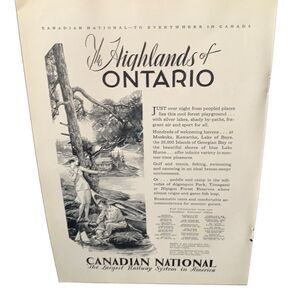 Vintage 1930 Canadian National Rail Highlands of Ontario Ad Advertisment